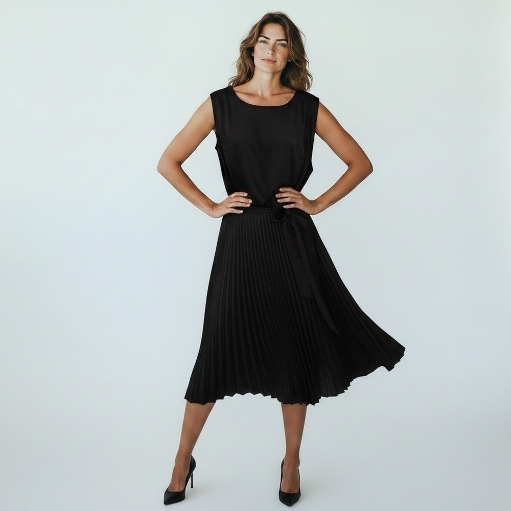 Grace Karin Black Midi Dress Women's 2XL Sleeveless Pleated Elegant Fit & Flair